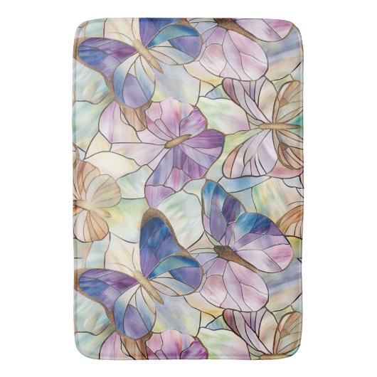 Mint Aqua Blue Paarse Vlinders Badmat (Voorkant Verticaal)