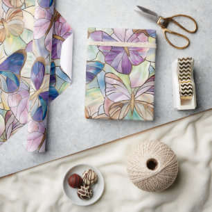 Mint Aqua Blue Paarse Vlinders Cadeaupapier