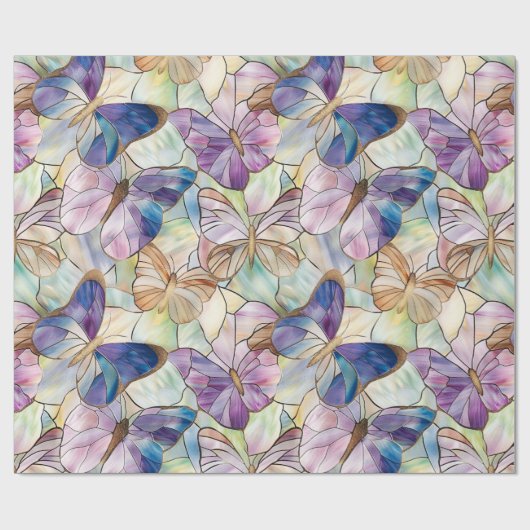 Mint Aqua Blue Paarse Vlinders Cadeaupapier (Vlak)