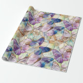 Mint Aqua Blue Paarse Vlinders Cadeaupapier (Uitgerold)