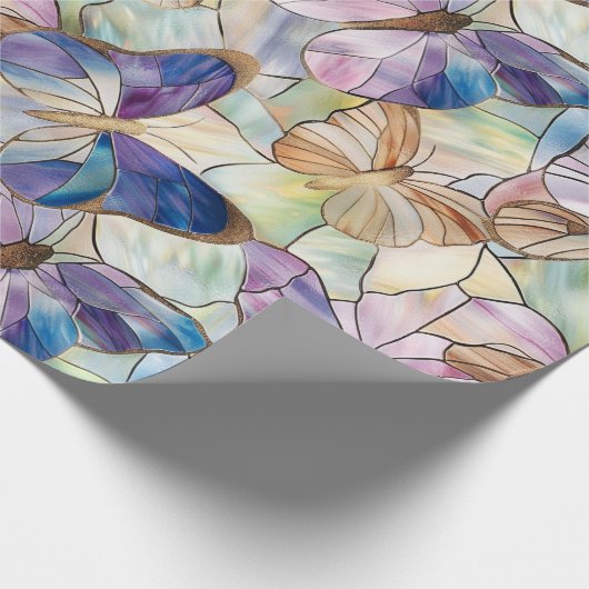 Mint Aqua Blue Paarse Vlinders Cadeaupapier (Hoek)