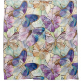 Mint Aqua Blue Paarse Vlinders Douchegordijn (Voorkant)