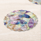 Mint Aqua Blue Paarse Vlinders Kartonnen Onderzetters (Gekanteld)
