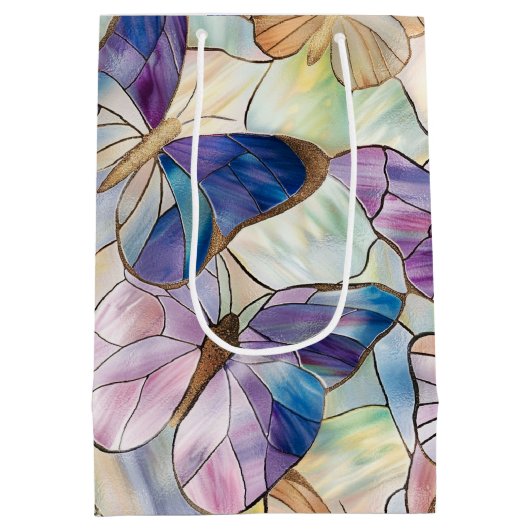 Mint Aqua Blue Paarse Vlinders Medium Cadeauzakje (Achterkant)