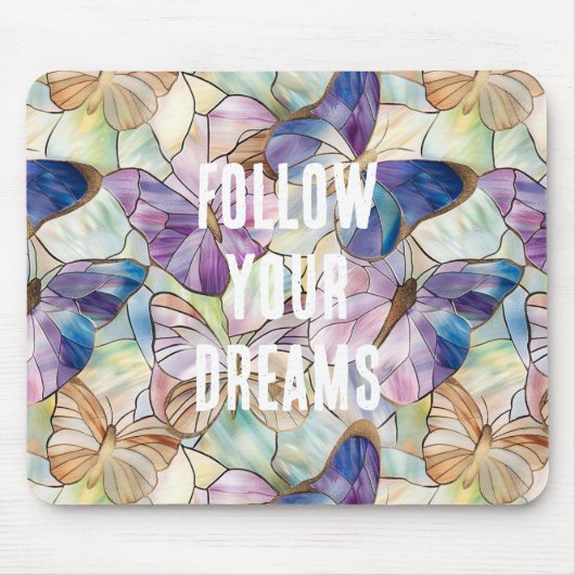 Mint Aqua Blue Paarse Vlinders Muismat (Voorkant)