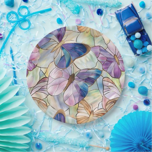 Mint Aqua Blue Paarse Vlinders Papieren Bordje (Feest)