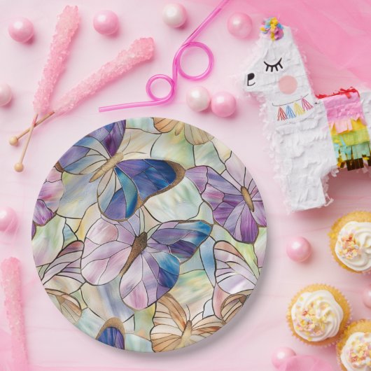 Mint Aqua Blue Paarse Vlinders Papieren Bordje (Feest)