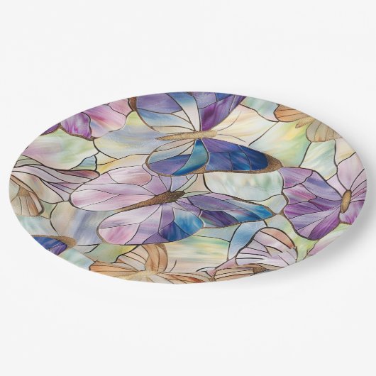 Mint Aqua Blue Paarse Vlinders Papieren Bordje (Gekanteld)