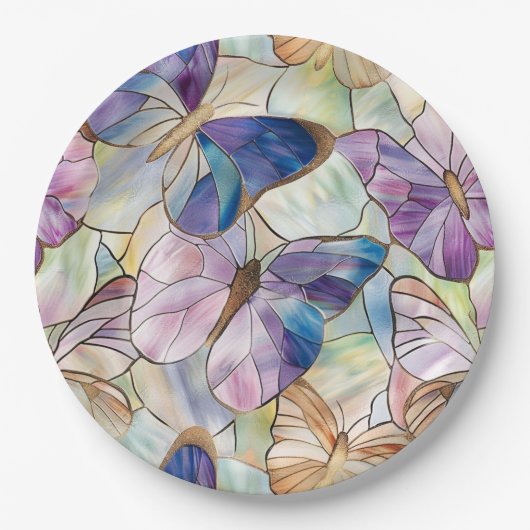 Mint Aqua Blue Paarse Vlinders Papieren Bordje (Voorkant)