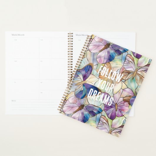 Mint Aqua Blue Paarse Vlinders Planner (Display)