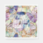 Mint Aqua Blue Paarse Vlinders Servet (Voorkant)