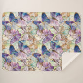 Mint Aqua Blue Paarse Vlinders Sherpa Deken (Voorkant (horizontaal))