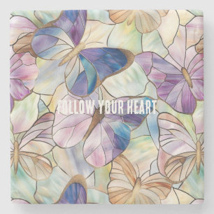 Mint Aqua Blue Paarse Vlinders Stenen Onderzetter