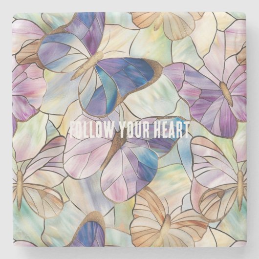 Mint Aqua Blue Paarse Vlinders Stenen Onderzetter (Voorkant)