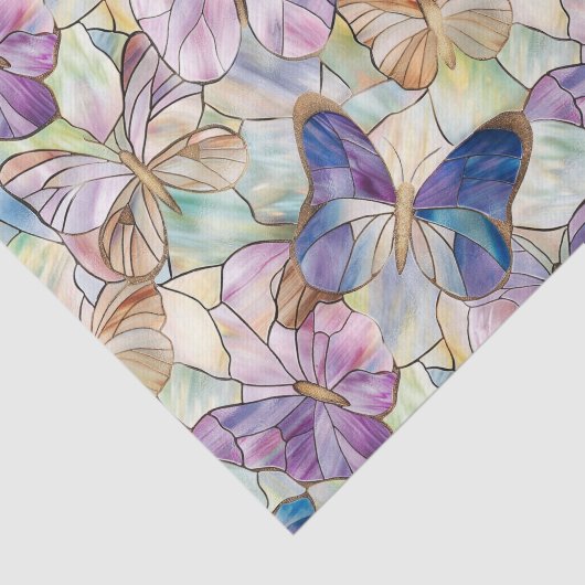 Mint Aqua Blue Paarse Vlinders Tissuepapier (Detail)