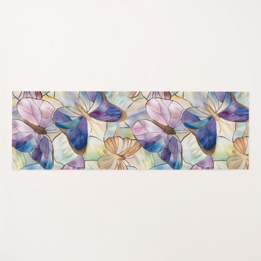 Mint Aqua Blue Paarse Vlinders Yogamat (Voorkant (horizontaal))