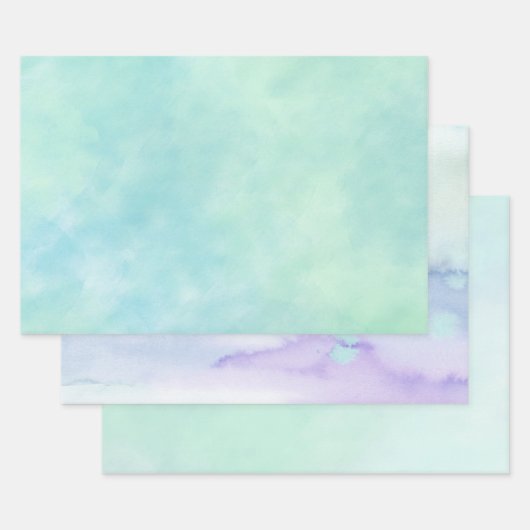 Mint Aqua Blue Tie Dye Waterverf Inpakpapier Vel (Set)