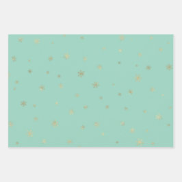 Mint Aqua Christmas Gold Snowflakes Inpakpapier Vel