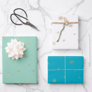 Mint Aqua Christmas Gold Snowflakes Inpakpapier Vel