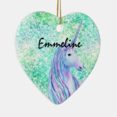 Mint Aqua Confetti Glitter Unicorn Keramisch Ornament (Rechts)