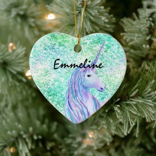 Mint Aqua Confetti Glitter Unicorn Keramisch Ornament (Boom)