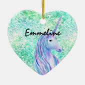 Mint Aqua Confetti Glitter Unicorn Keramisch Ornament (Voorkant)