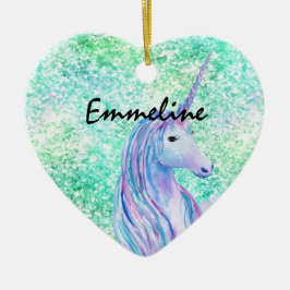 Mint Aqua Confetti Glitter Unicorn Keramisch Ornament