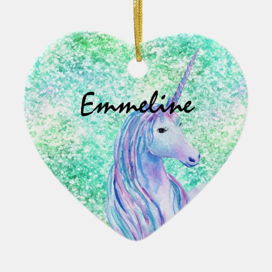 Mint Aqua Confetti Glitter Unicorn Keramisch Ornament (Voorkant)