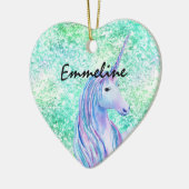 Mint Aqua Confetti Glitter Unicorn Keramisch Ornament (Links)