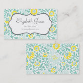 Mint Aqua en Geel Retro Bloemen Damask Visitekaartje (Voorkant / Achterkant)