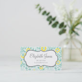 Mint Aqua en Geel Retro Bloemen Damask Visitekaartje (Staand voorkant)