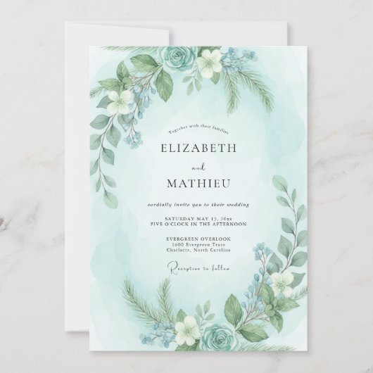 Mint Aqua Eucalyptus Bruiloft Kaart (Voorkant)