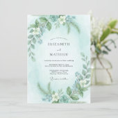 Mint Aqua Eucalyptus Bruiloft Kaart (Staand voorkant)