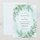 Mint Aqua Eucalyptus Bruiloft Kaart (Voorkant / Achterkant)
