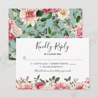 Mint Aqua Floral Garden Wedding RSVP Kaartje