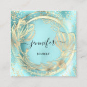 Mint Aqua Floral QRCode Logo Square Insert Beauty Vierkante Visitekaartje (Voorkant)