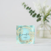 Mint Aqua Floral QRCode Logo Square Insert Beauty Vierkante Visitekaartje (Staand voorkant)