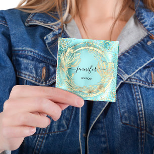 Mint Aqua Floral QRCode Logo Square Insert Beauty Vierkante Visitekaartje