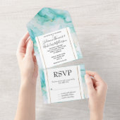 Mint Aqua Glam Elegant Goud Marmer All In One Uitnodiging (Afscheurbaar)