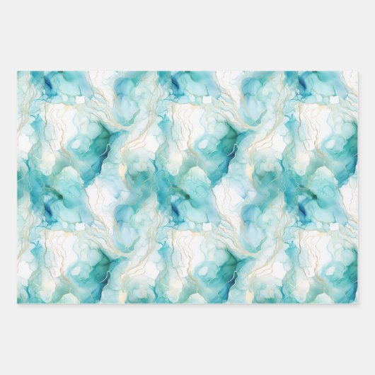 Mint Aqua Glam Elegant Goud Marmer Inpakpapier Vel (Voorkant 3)
