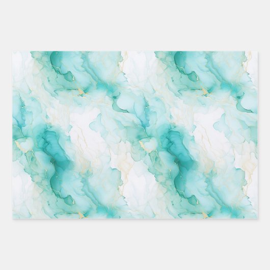 Mint Aqua Glam Elegant Goud Marmer Inpakpapier Vel (Voorkant)