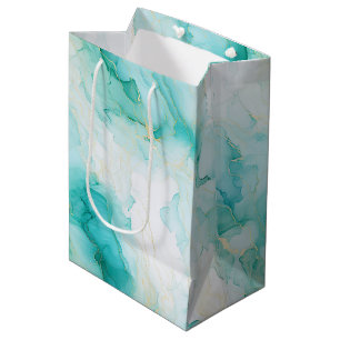 Mint Aqua Glam Elegant Goud Marmer Medium Cadeauzakje
