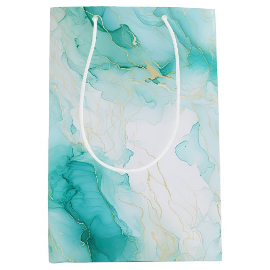 Mint Aqua Glam Elegant Goud Marmer Medium Cadeauzakje (Voorkant)