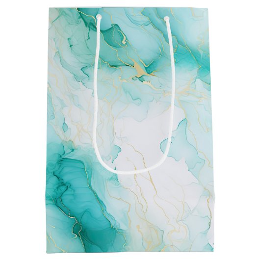 Mint Aqua Glam Elegant Goud Marmer Medium Cadeauzakje (Achterkant)