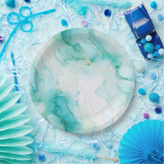 Mint Aqua Glam Elegant Goud Marmer Papieren Bordje (Feest)