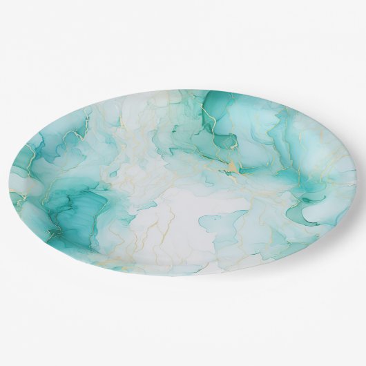 Mint Aqua Glam Elegant Goud Marmer Papieren Bordje (Gekanteld)