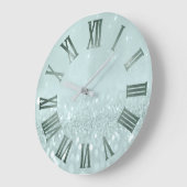 Mint Aqua Glitter Gray Metallic Roman Nummers Grote Klok (Hoek)