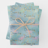 Mint Aqua Gold Confetti dromerige libellen Inpakpapier Vel (In situ)