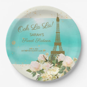 Mint Aqua Gold Eiffeltoren Paris Sweet 16 Papieren Bordje