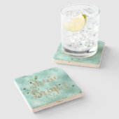 Mint Aqua Gold Glitter Shine Stenen Onderzetter (Zijkant)